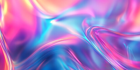 Obraz premium A vibrant, abstract holographic background features striking neon colors. It includes a blurred texture with seamless transitions, predominantly in shades of pink, blue, and purple.