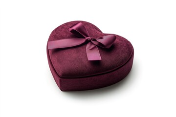 Heart-shaped box in rich burgundy velvet with delicate ribbon, p