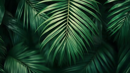 Green palm leaf texture, tropical close-up