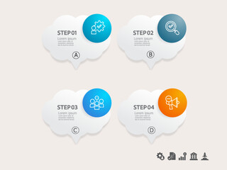 simple cloud shape infographics timeline business workflow background with business icon 4 steps for report, presentation