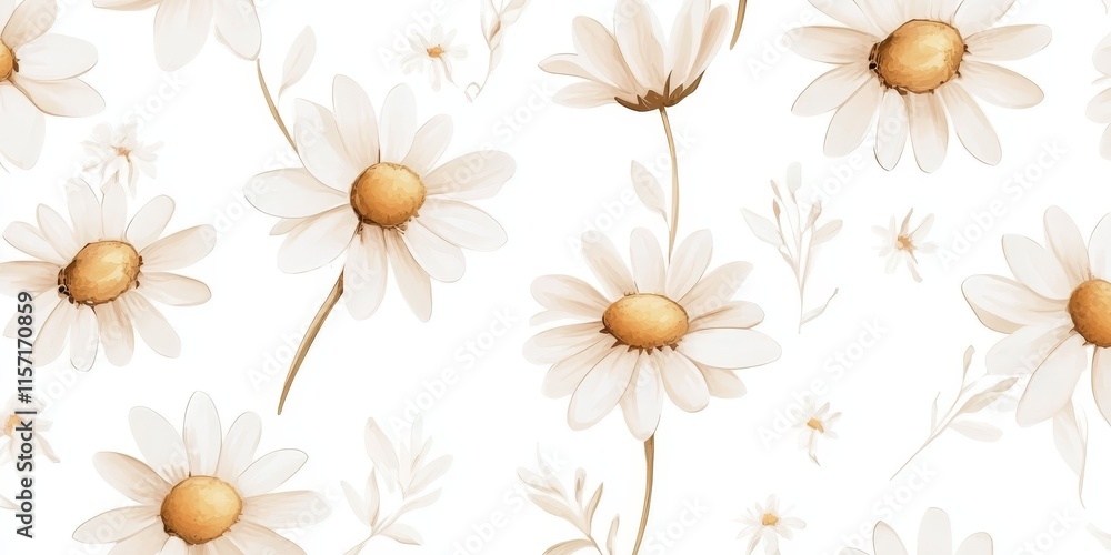 Poster seamless pattern featuring delicate daisies against a white backdrop, creating an elegant design. th
