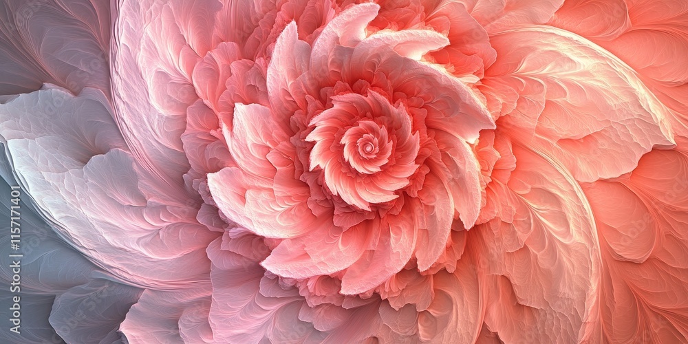 Poster a flower design characterized by a spiral shape featuring petals in a lovely pink color, creating an