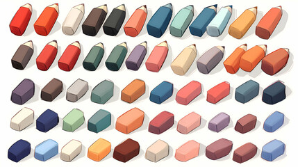 Colorful Pencils & Erasers, A Vibrant Collection of Art Supplies Ready for Creative Expression