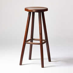 Dark Brown Wooden Bar Stool Three Legs Simple Design Studio Shot