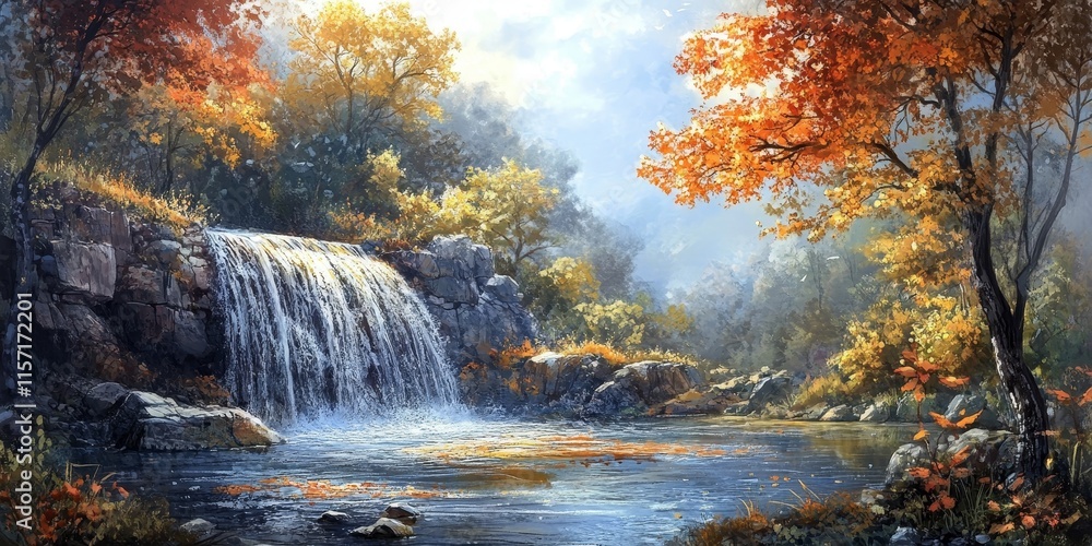 Aufkleber water flow captures the essence of nature, featuring trees in the background that enhance the tranqu