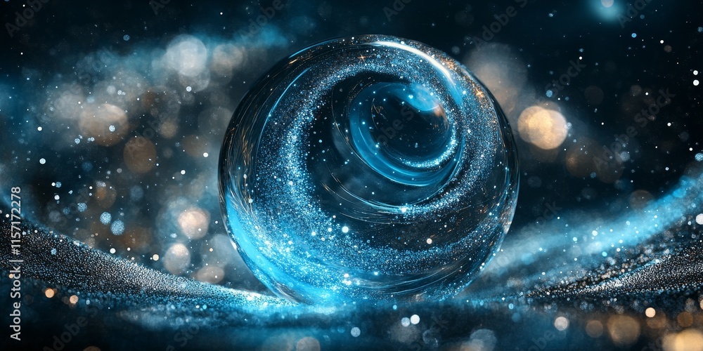 Poster glitter liquid creates a mesmerizing effect with shimmering grains, while the blue color glows withi
