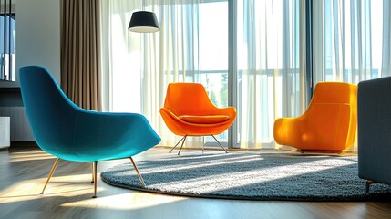 Modern Living Room with 3 Colorful Armchairs