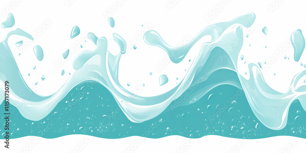 Poster aqua splash, waves of refreshing teal water, creating a dynamic and serene image with bubbles.
