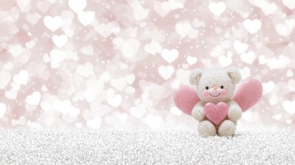 Fototapeta premium Playful teddy bear with heart wings romantic setting cute photo soft environment whimsical viewpoint love concept