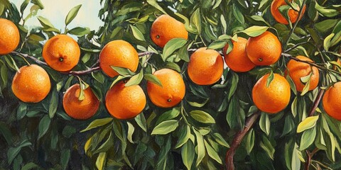 Ripe oranges are abundant on branches in a tangerine garden, showcasing the vibrant hues of ripe oranges and the lush greenery that complements the tangerine garden setting.