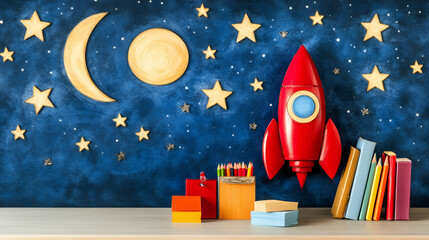Cosmic Rocket Ship, Children's Room Decor, Space Theme, Educational Toys, Learning Resources, Imaginative Play, Creative Space,  Stars, Moon, Rockets, Child's Bedroom