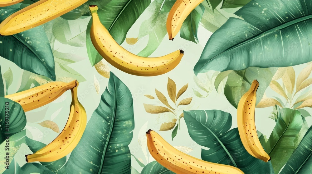 Poster abstract background featuring a green leaf with banana elements, creating a visually appealing and o
