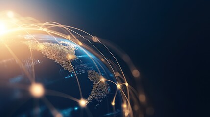 Global Network Connections Digital Earth Glowing Lines Dark Background