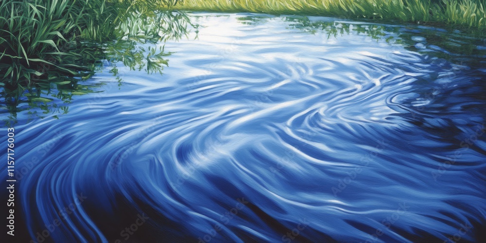 Aufkleber serene wave pattern of a tranquil river, showcasing the calming flow and unique wave patterns. obser
