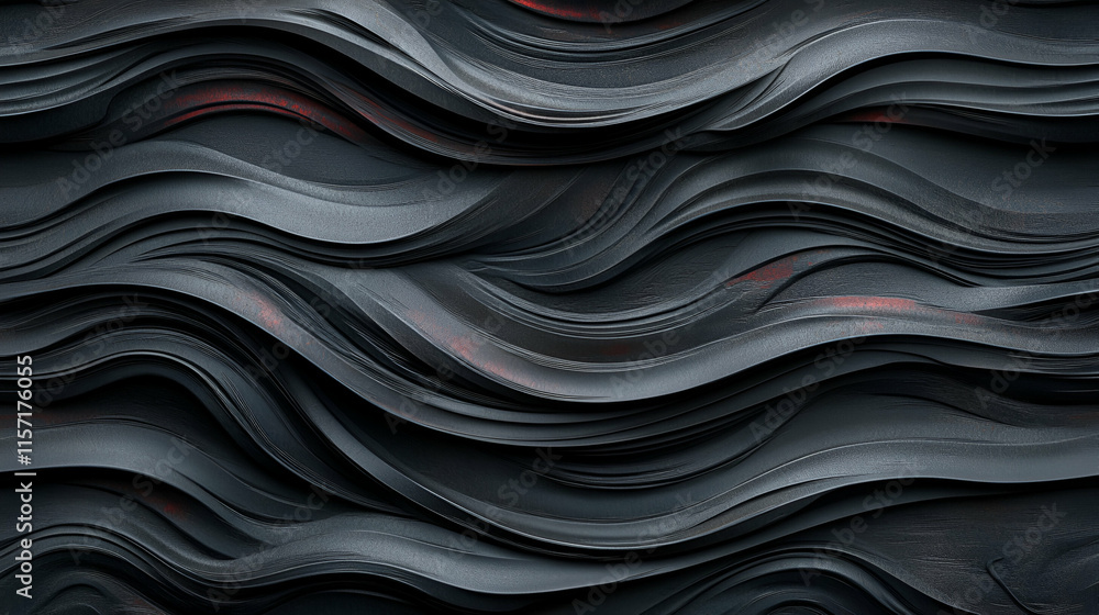 Poster dark wave abstract texture, fluid design, curving layers intertwine elegantly, creating a dramatic v