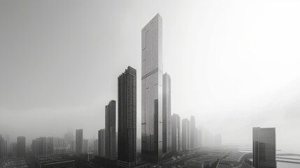skyscraper among low-rise buildings .
