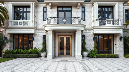 Naklejka premium Exterior Facade of a Large Classical-Style Residence