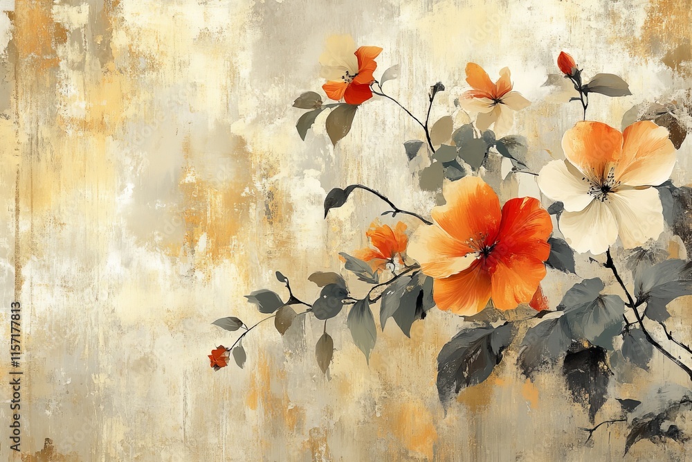 Poster a lively arrangement of vivid florals set against an abstract, textured background that combines vib