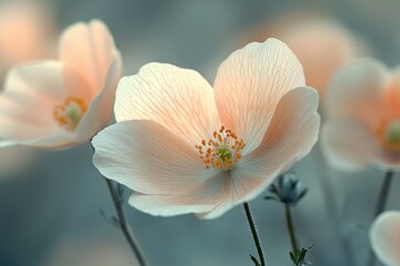 Fototapeta premium A delicate flower with soft petals and a gentle hue, set in a pastel ambiance, evoking tenderness and purity through its understated elegance and beauty.