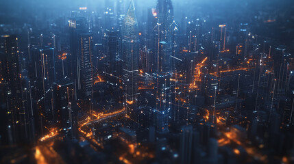 Fototapeta premium Smart digital Innovation city with connection network reciprocity over the cityscape. of future smart wireless digital city and social media networking systems that connects people with in city