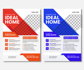a bundle of 2 templates of different colors a4 flyer template.Construction flyer template vector design. editable and clean layout design.