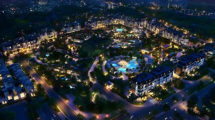 Obraz premium Aerial Night View of a Vibrant City