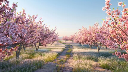 Delicate apricot tree blossoms glowing in the soft light of a spring morning