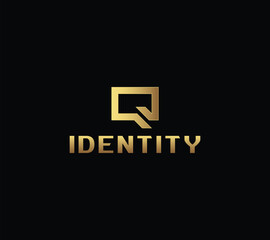 Luxury letter Q rectangular monogram with black background. 