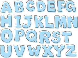 Set of alphabet. Light blue color. Hand drawn. Vector Illustration.