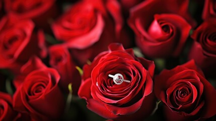Romantic Red Roses with Diamond Ring Engagement Love Valentine s Day