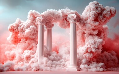 Pink Smoke Classic Columns Architectural Fantasy Dreamy Scene