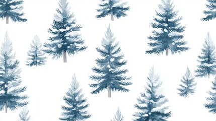 Fototapeta premium Seamless Watercolor Pattern of Snowy Fir Forest with Pine Trees – Perfect for Christmas Cards and Winter Decor
