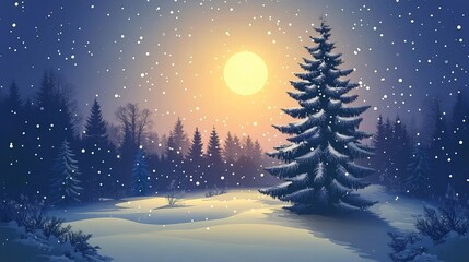 Naklejka premium Winter Forest Panorama with Silhouette Pine and Spruce Trees – Christmas Vector Illustration