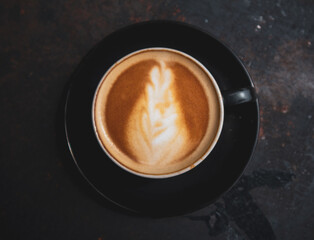 Hot cappucino, Latte art coffee cup.