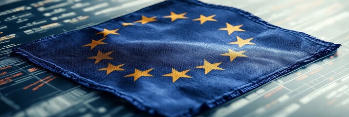 European Union Flag Symbolizing Economic Growth Over Digital Stock Chart with Financial Infographics