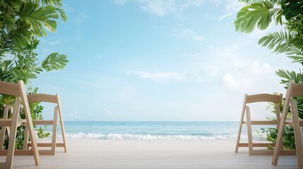 Tranquil Beach View with Chairs and Blue Sky