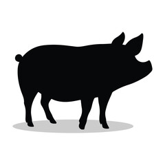 lack silhouette of a pig isolated on a white background. Animal illustration, farm animal, minimalist design, livestock concept