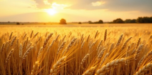 Fototapeta premium Soft golden light falls on swaying wheat and rye fields, landscape, agriculture