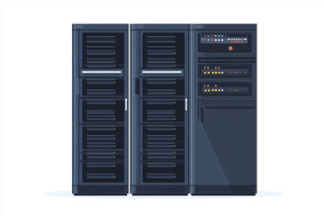 Shot of Data Center With Multiple Rows of Fully Operational Server Racks. Modern Telecommunications, Artificial Intelligence, Supercomputer Technology Concept. 