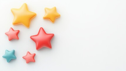 Obraz premium Colorful stars in various sizes are arranged playfully against a soft, light background, creating a cheerful and whimsical atmosphere.