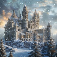 Obraz premium winter fairy tale castle illustration.