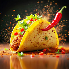 Mexican food Tacos with meat and vegetables on a black background.AI-generated image.