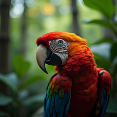 Obraz premium Colorful macaw parrot with vibrant feathers in a lush tropical environment