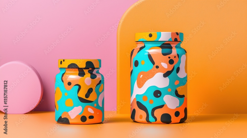 Poster vibrant and colorful abstract pattern composition with geometric shapes and modern minimalist design