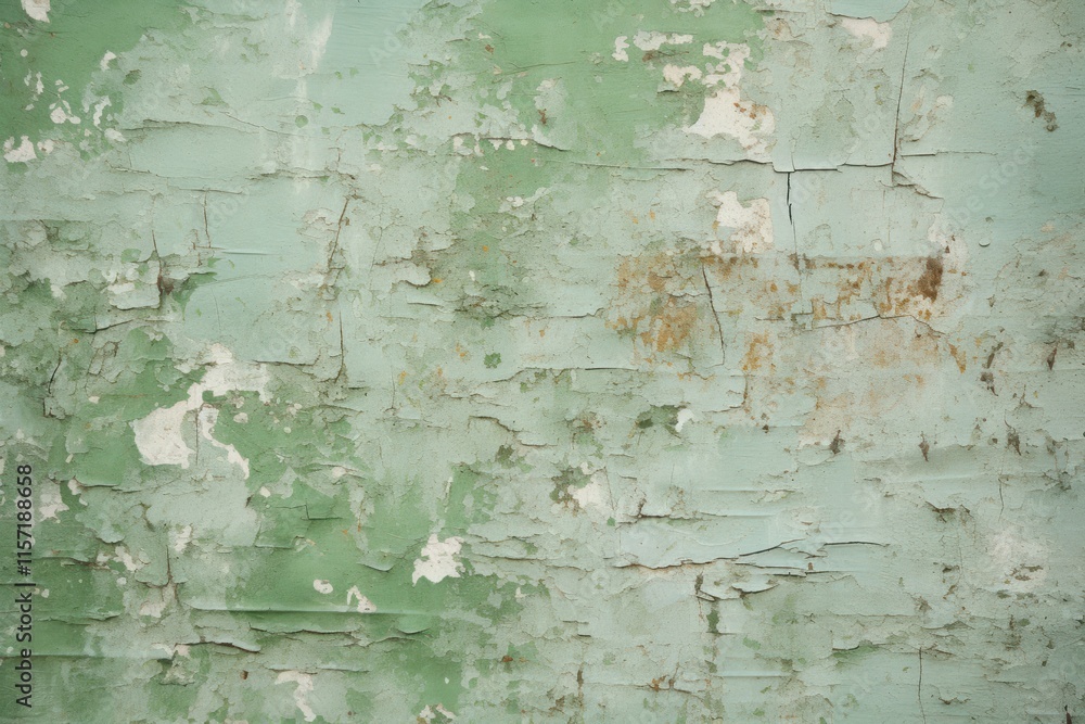 Poster an aged green wall characterized by extensive peeling paint, with layers of texture and color flakin