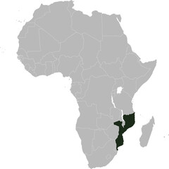 Detailed national location map of MOZAMBIQUE within the great continent of Africa