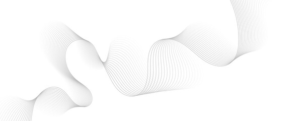 Abstract gray wave dynamic curve lines on transparent background with flowing particles. Digital energy waves technology concept. Modern backdrop design for business, presentation, banner.