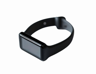 A fitness tracking bracelet with a minimalist display, isolated on a white background, showcasing details like step count or heart rate