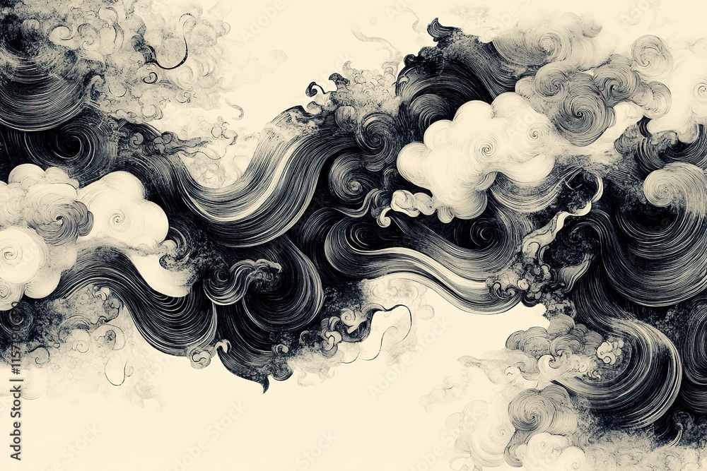 Poster fluid black and white swirls create captivating abstract composi