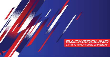 sport banner flag background with speed halftone effect style, blue red white gradient, stripe sporty design